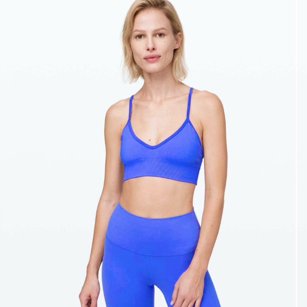 lululemon athletica V-Neck Thin-Strap Sports Bra in Bright Blue